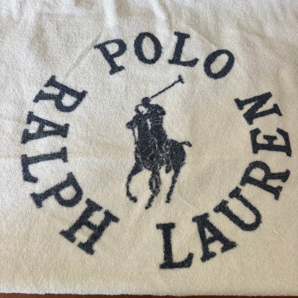 Vintage Ralph Lauren Polo Beach Towel | Navy Blue Logo | Cotton | USA | 33x64
